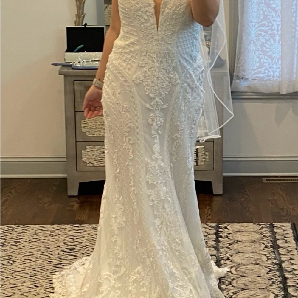 Christina Wu White/Ivory Lace Wedding Dress